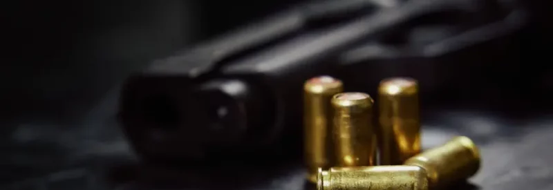 Barrel of a gun and bullets next to it, sold through an Alabama FFL.