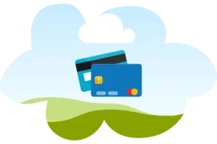 Two credit cards floating against the backdrop of a blue sky, both being used whilst evaluating Stripe Connect alternatives.