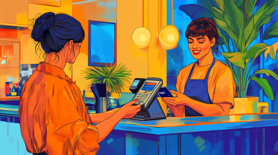 customer paying with credit card at restaurant