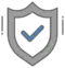 Shield with gray outline and a blue checkmark in the center. 