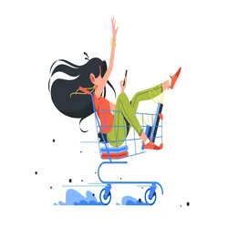 This woman rides a shopping cart for worldpay merchant services.