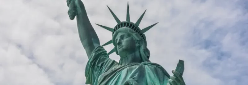 The Statue of Liberty in New York, a state where you can optain a liquor license.