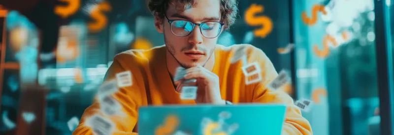 business owner calculating expenses on his laptop