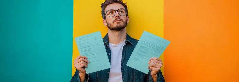 business owner holding a tax from in each hand