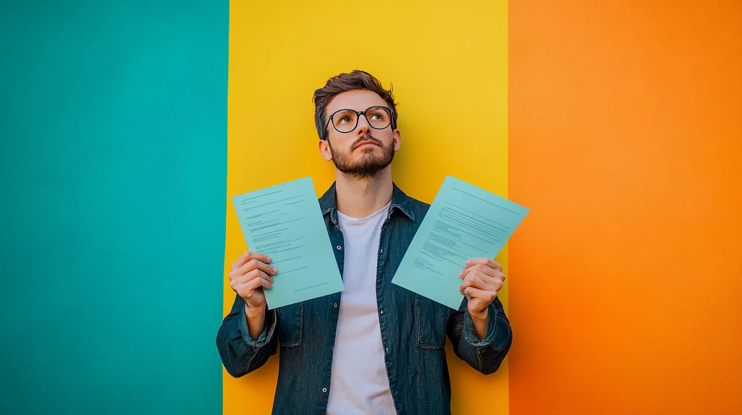 business owner holding a tax from in each hand