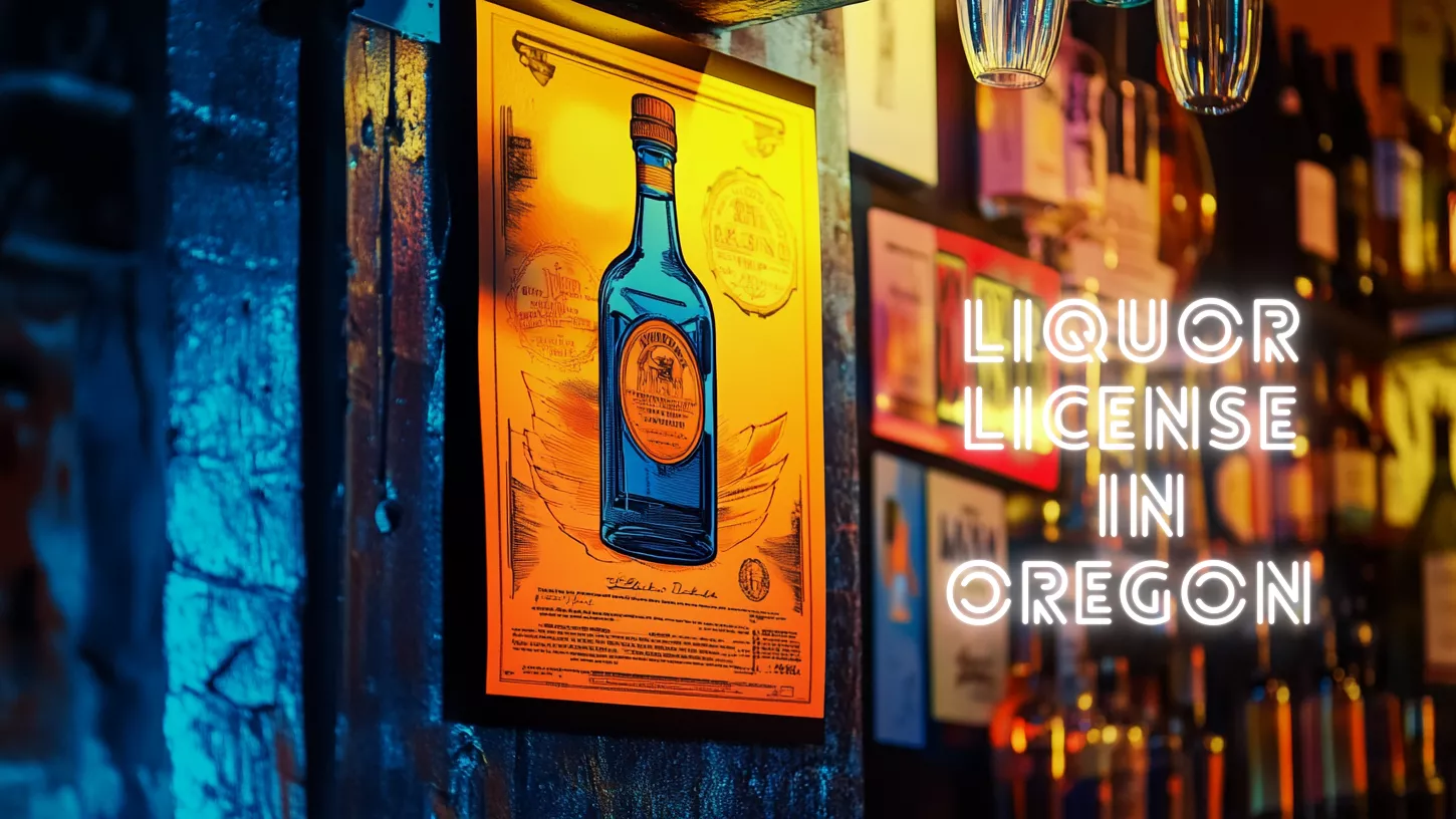 An Oregon liquor license displayed on the wall of a pub.