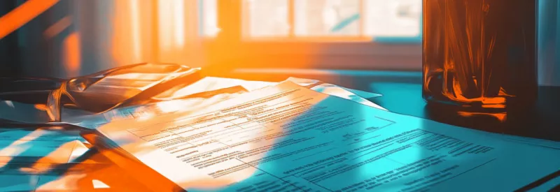 Federal tax documents and paperwork on a desk in an office