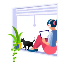 A woman with a cat researches how to get a CBD license in South Dakota on her home laptop.