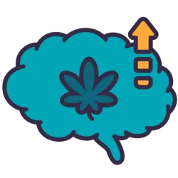 Brain containing a cannabis leaf and an arrow pointing upward, representing CBD sales in Hawaii.