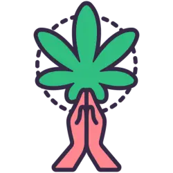 Prayer hands and cannabis leaf representing the harmonious, licensed sale of CBD within Arkansas state lines.