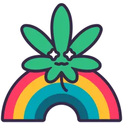 Rainbow and cannabis leaf symbolizing licensed CBD sales in Arkansas. 