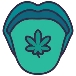 A cannabis leaf on a tongue, the leaf representing CBD sales in the state of Rhode Island. 