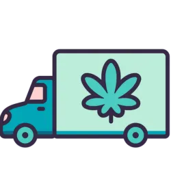 Truck with cannabis leaf on it that is being used to transport CBD goods within Nebraska state lines.