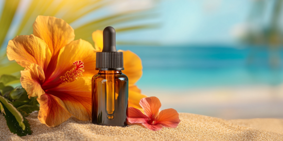 CBD oil tincture in hawaiian beach