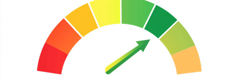 Color scale meter with an arrow pointing toward the green section.