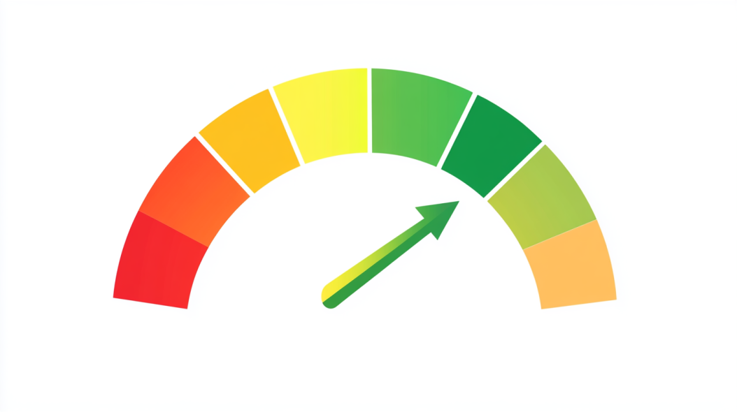 Color scale meter with an arrow pointing toward the green section.