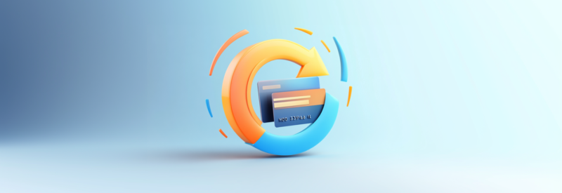 Credit cards inside a blue and orange arrow cycle