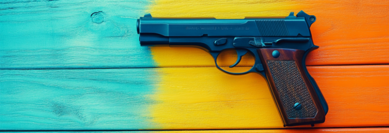 Handgun on a wooden background