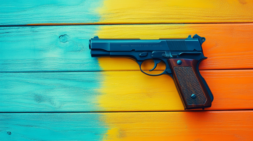 Handgun on a wooden background