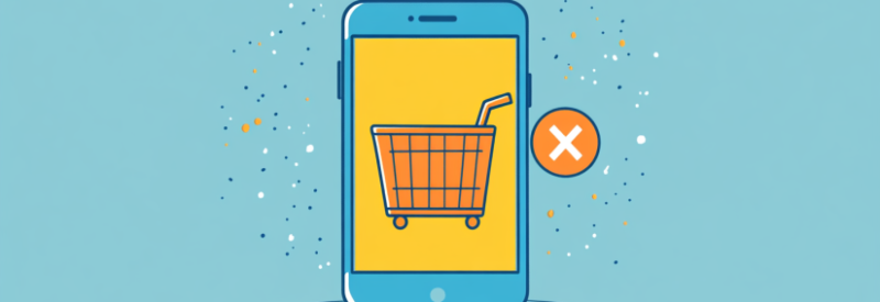 Smartphone with a shopping basket icon displayed on the screen and a small round X icon on the side of the shopping basket