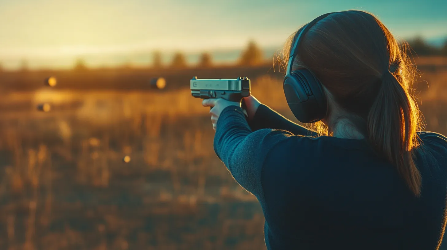 woman shooting gun in field