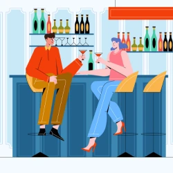 A man and woman drinking alcohol at a bar or restaurant in South Carolina.