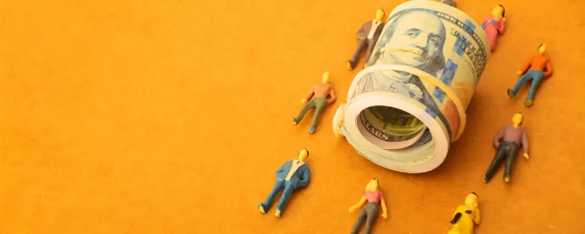 A wad of cash surrounded by merchants handling chargeback management