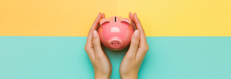 R45 return code hands holding piggy bank