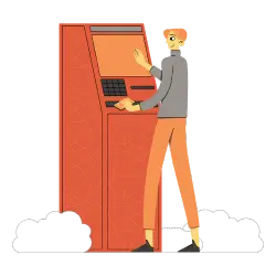 A thief using an ATM to perform credit card skimming and steal a customer's information. 