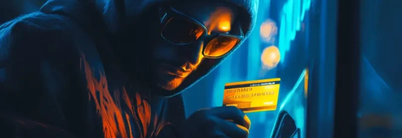 A thief engaged in credit card skimming at an ATM.