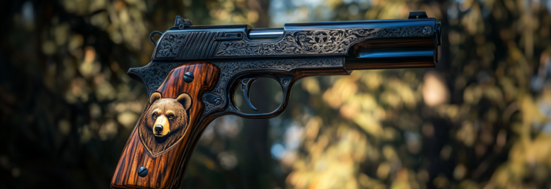 Outdoor handgun sold in california with bear print on it with ffl license