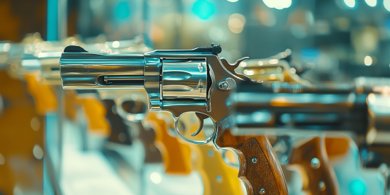 Gun displayed in Indiana gun store with ffl license