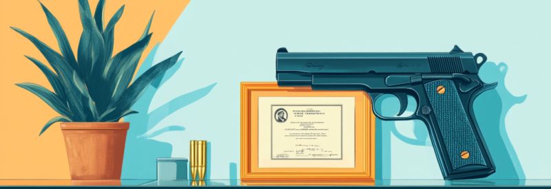 Gun on a gun store counter with a Wisconsin ffl license