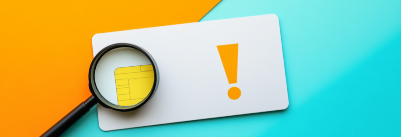 Magnifying glass over debit card looking for Identification number because of error R44