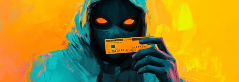 This first party fraud scam involves this evil scammer holding a credit card.