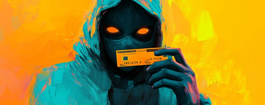 This first party fraud scam involves this evil scammer holding a credit card.