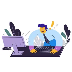 A man alarmed at his computer after he got attacked by different types of credit card fraud.