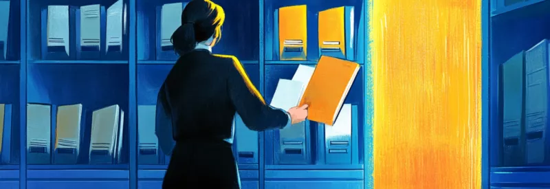 woman looking through file records