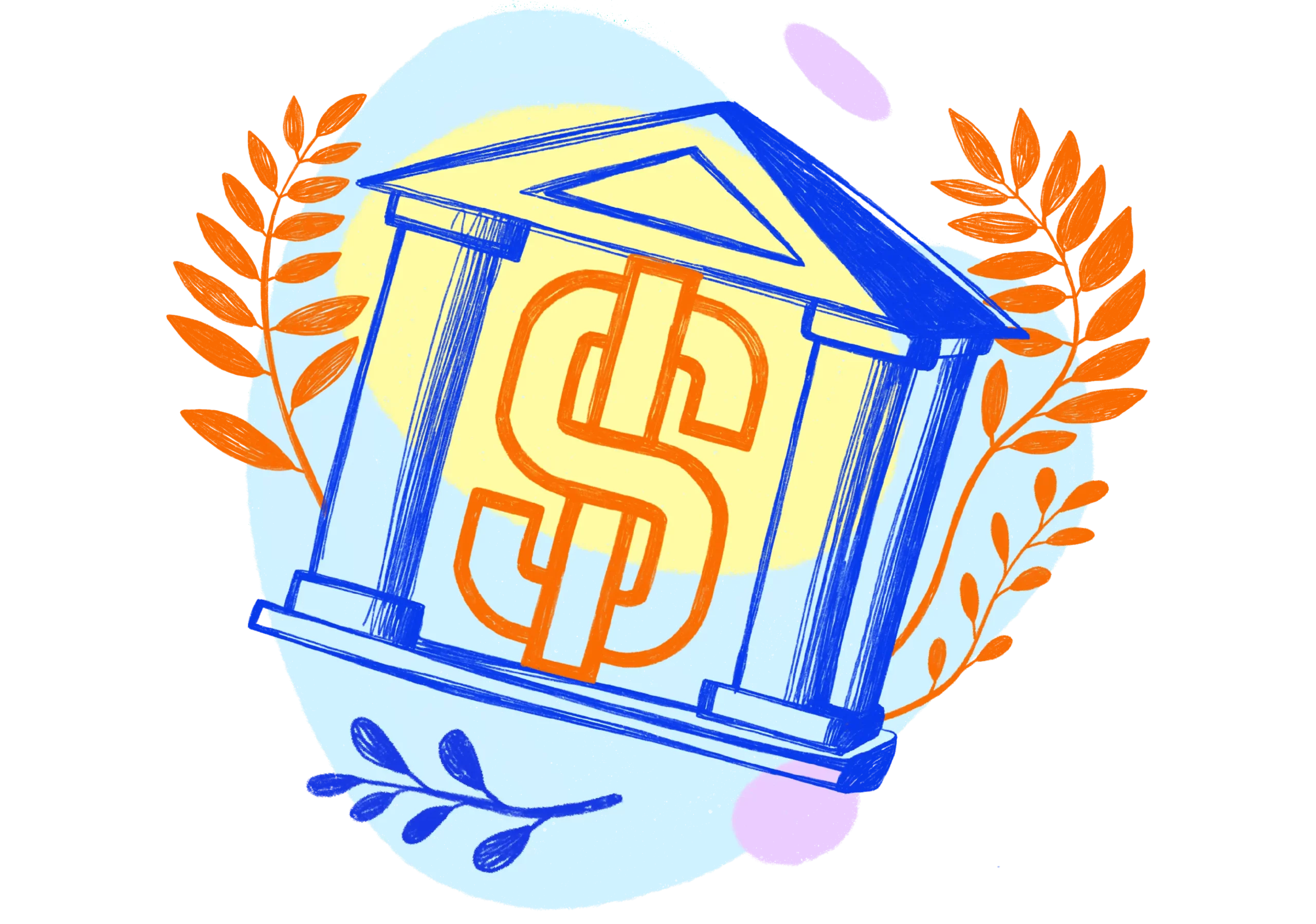 a banking institution that processes small business ACH payments in shades of blue with an orange dollar sign
