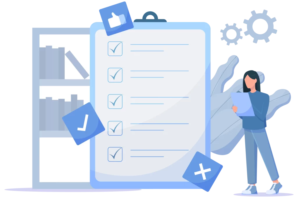 a business owner checking off a checklist for merchant of record services
