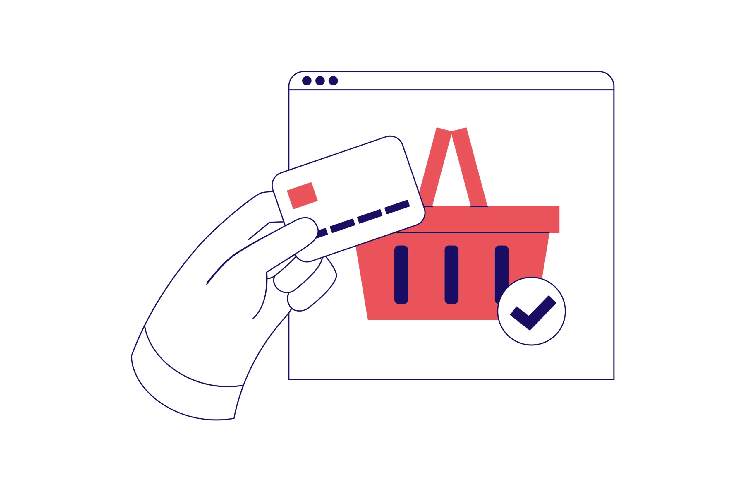 a hand holding a credit card in front of shopping cart on an internet browser platform using payfac-as-a-service for payment processing