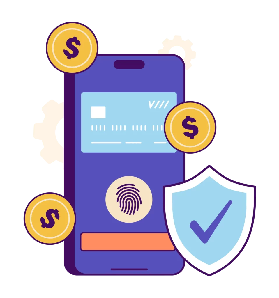 a purple mobile device with a credit card on its screen as it processes a text-to-pay transaction