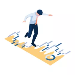 Person walking across a graph seeking a high-risk merchant account