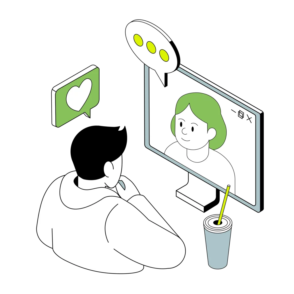 man in hoodie with a drink messaging a woman on a desktop who does CCBill safe payment processing