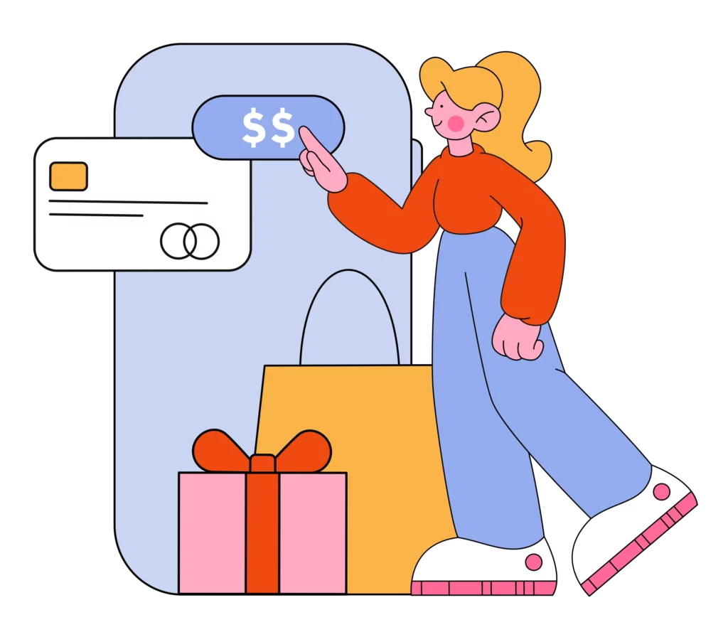 a woman completing a payment gateway vs. payment facilitator transaction on a mobile device with a credit card