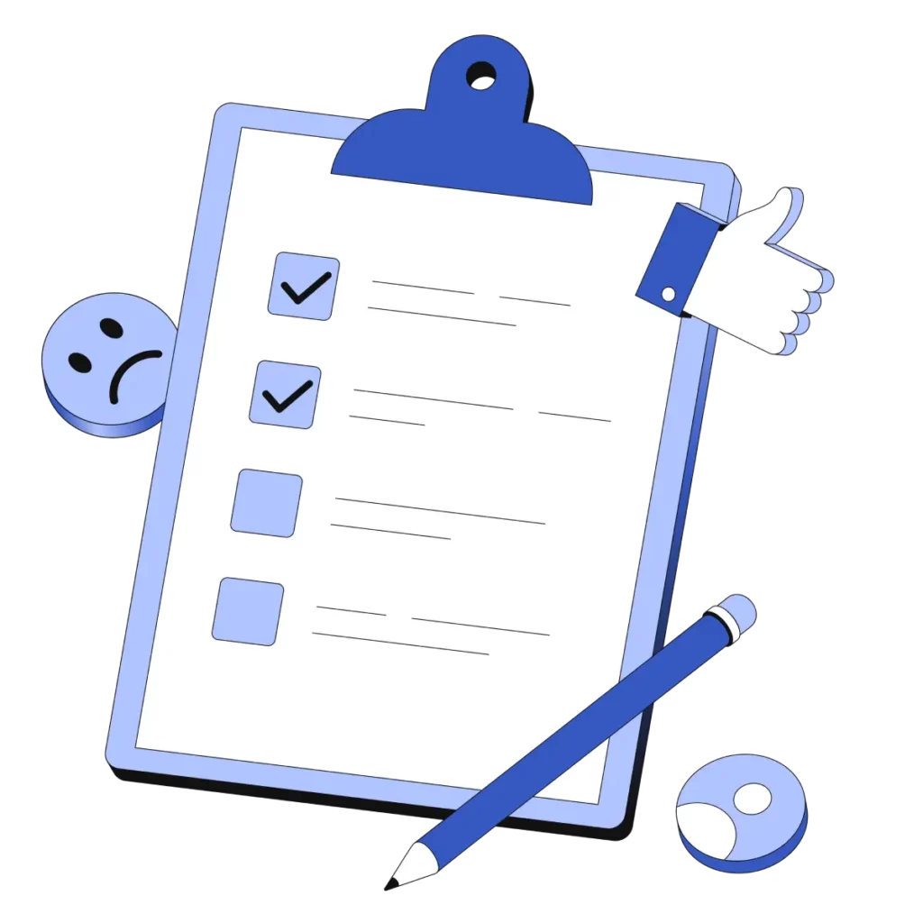 a pencil and checklist to check surcharging laws with a thumbs up and sad face to its sides