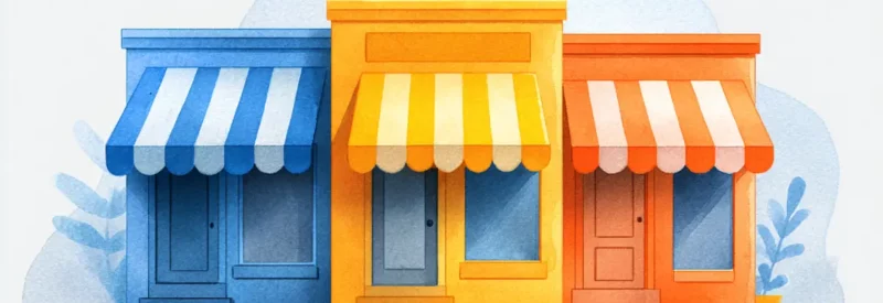 a blue, yellow, and orange storefront symbolizing alternatives to gumroad for your eCommerce storefront